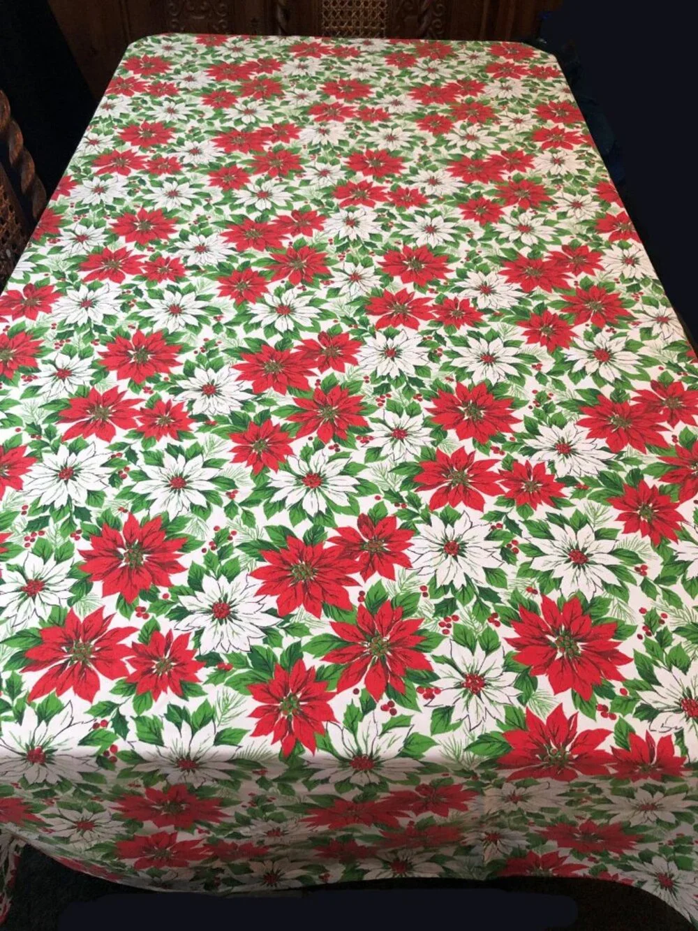 Vintage Christmas Poinsettia Large Tablecloth or Fabric  59x82